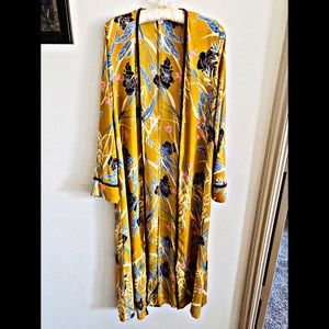 Long Mustard colored Kimono with floral design